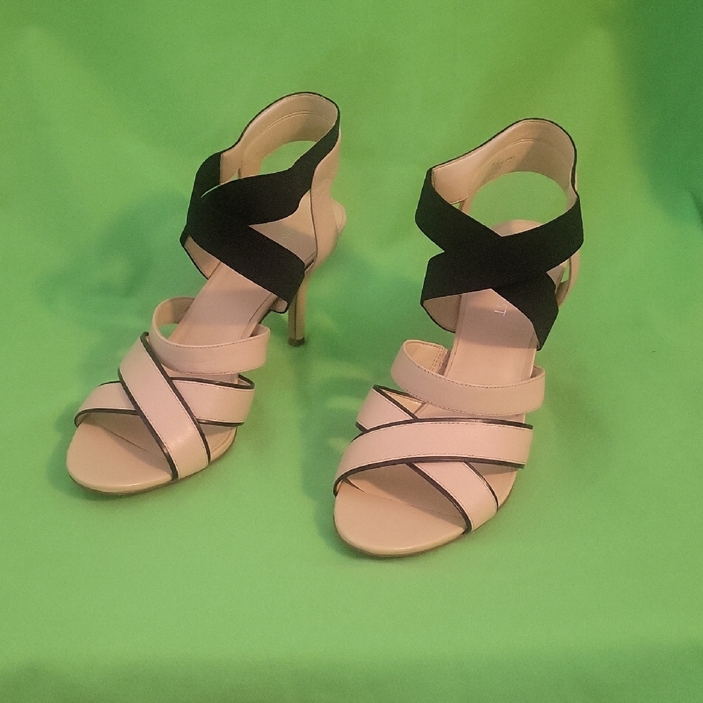 Elegant Black and Cream Strappy Heels
